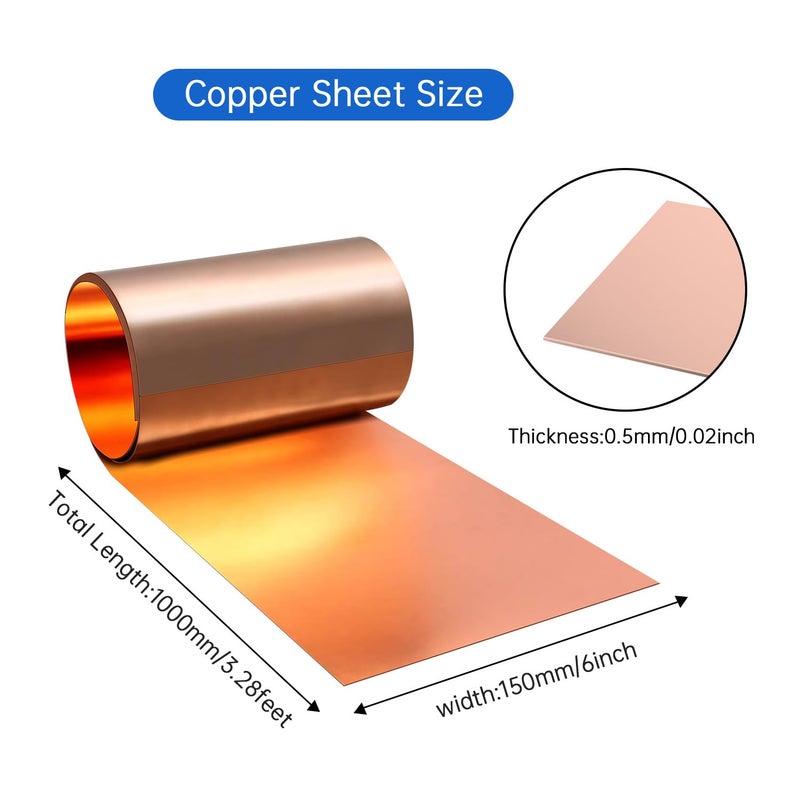 Uxney Copper Sheet Roll, 1000x150x0.5mm Copper Flashing Roll, 25 Gauge Thick Pure Copper Plate & Strip for Roofing, DIY Projects, House Repair, Crafts and Metal Working - Image 2